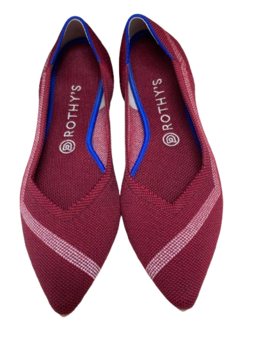 Rothy's The Point Magenta Racing Stripes Knit Pointed Toe Flats Size 10